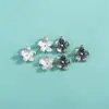 Colgante de Flor Pequeña Hecho a Mano de Plata de Ley S925, Dijes de Flor Martillada de Cinco Pétalos, Pulsera de Cuerda Trenzada DIY, Accesorio de Pulsera de Cristal