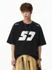 Camiseta de Manga Corta de Algodón Puro Estampada con Bloques de Color para Hombre, Verano Estilo Americano High Street Camiseta de Marca de Moda con Textura de Ajuste Holgado para Pareja