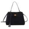 Bolso de Terciopelo de Ciervo Retro de Moda para Mujer, Bolso Tote Kelly de Gran Capacidad, Bolso de Hombro/Axila de Piel de Vaca de Gama Alta