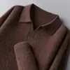 Estilo Old Money, suéter de lana cepillada con cuello con muesca, nueva colección otoño/invierno 2026 para hombre, que contiene seda, 16-gauge, 43-count, suéter de cachemira de 2 cabos