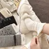 Calcetines de media pantorrilla para mujer con lazo, estilo ballet blanco de primavera, ribete de encaje, suaves y versátiles, calcetines casuales de algodón, modernos