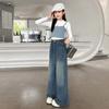 Pantalones para Niñas 2025 Primavera y Otoño Nuevo para Niños Estilo Coreano Jeans de Niño Grande Holgados Pantalones Rectos de Pierna Ancha para Niñas