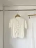 Nueva Camiseta Versátil de Cuello Redondo y Manga Corta para Mujer, Top Sencillo de Punto Corto de Un Solo Botón, Blanco, Talla Única