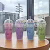 Nueva Taza de Hielo Triturado con Fisuras de Hielo Taza de Agua de Plástico Venta al por Mayor Popular en Ciberespacio Linda de Dibujos Animados de Plástico con Tapa de Pajita Taza de Té Portátil 463