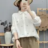 Nueva Camisa Bordada de Gasa de Doble Capa Artística y Fresca para Primavera y Otoño para Mujer, Blusa Versátil de Manga Larga de Corte Holgado al por Mayor