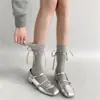 Meias Lolita jk meias de renda para panturrilha femininas primavera outono verão finas estilo balé com laço meias cano alto empilhadas