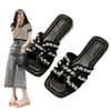 Pantuflas de Perlas Estilo Francés para Mujer, Nuevo Modelo Verano 2026, Sandalias Planas de Moda Inspiradas en Chanel, Estilo de Hada, para Playa