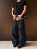 Jeans de Mezclilla Cruda con Parches de Diseño Americano Street Style, Botones, Rectos, Sueltos, Casuales, Modernos, para Hombres y Mujeres