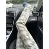 Pantalones casuales a cuadros retro americanos de diseño transfronterizo para hombre, primavera y otoño, con cordón, holgados, rectos, ajustados, versátiles, largos