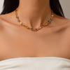 Joyería Transfronteriza Europea y Americana, Collar de Cadena con Pedrería Colorida Incrustada de Estilo Dulce, Juego de Cadenas Metálicas Asimétricas para Clavícula