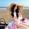 Lindo Bikini de Falda de Tres Piezas de Dibujos Animados para Niña Bikini Casual Vacaciones Playa Traje de Baño Dividido para Mujer