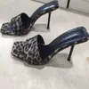 Sandalias Cuadradas de Moda 2025 para Mujer, Estampado de Leopardo, Tacones Finos, Punta Abierta, Tacones Altos Sexys, Medias Zapatillas