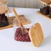 Juego de recipientes de vidrio para condimentos de cocina con base y tapa de bambú, cuchara, suministro de fabricantes, vidrio de borosilicato alto, caja para condimentos de cocina