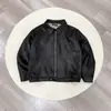 Chaqueta de Caza de Cuero PU con Forro de Espiga Frost Crackle de Diseñador, Chaqueta Corta Ancha Cleanfit para Hombre