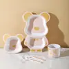 Fibra de Bambu de Grau Alimentício Louça Infantil Tigela Garfo Colher Copo Urso de Desenho Animado Tigela de Refeição Tigela de Comida Fofa Prato de Jantar Atacado