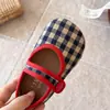 Zapatos infantiles de primavera y otoño con estampado de cuadros estilo pastoral, zapatos de princesa para niñas pequeñas, zapatos de bebé de corte bajo con suela blanda