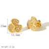 Pendientes de Flor de Pétalo de Diseño de Nicho Europeo y Americano Lujo Ligero Pendientes de Acero de Titanio Oro de 18k Pendientes de Diamante de Moda Versátiles