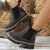 Comércio Exterior Transfronteiriço Tamanho Grande Botas Curtas Femininas 2026 Outono Inverno Novo Veludo Casual Bico Redondo Slip-on Botas Martin Atacado