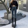 Calça Jeans Skinny Cintura Alta Preta Cinza Feminina 2024 Outono e Inverno Nova Slim Fit Slimming Stretch Fleece-forrado Calça Lápis Apertada
