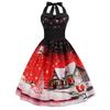 X Navidad retro ropa de mujer comercio exterior transfronterizo Amazon cuello sexy sin mangas estampado vestido de falda amplia
