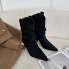 258-2 Botas de Mezclilla Retro Simples Hechas a Medida para Mujer Nuevas para Primavera y Otoño 2025 Botas Cortas de Jinete Puntiagudas Plisadas