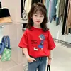 2026 Nueva Ropa de Verano para Niños Camiseta de Algodón Puro para Niñas Manga Corta Ropa para Niñas Manga Media Niños Grandes Top de Verano Camiseta