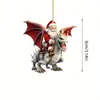 Pingente de Cavaleiro Dragão de Natal Papai Noel Novo Pingente de Carro em Acrílico Decoração Plana para Retrovisor de Carro