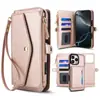 Funda para teléfono móvil antirrobo RFID adecuada para Apple 18Pro, Funda de cuero con cremallera para teléfono móvil tipo bandolera Samsung S26Ultra