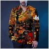 Camisa informal de manga larga con solapa y estampado 3D de calabaza para hombre, serie Halloween de Amazon, transfronteriza entre Europa y América