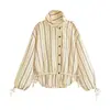 Ropa Europea y Americana Transfronteriza para Mujer AliExpress Venta Caliente Moda Casual Tendencia Camisa con Rayas Ceñidor de Cintura Top