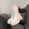 Botas Martin Gruesas para Mujer Chuyuji, que Aumentan la Altura, Estilo Británico, Cierre Trasero, Botines Delgados con Corte en V, Tacón Grueso, Botines Blancos