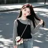 Conjunto de Dos Piezas de Jeans de Moda Tendencia Individualista, Top de Manga Larga Falso de Dos Piezas con Sentido de Diseño Nuevo para Primavera y Otoño