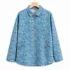 Camisa de manga comprida de primavera e outono para mãe, algodão puro, top estiloso para mulheres de meia-idade e idosas, roupas plus size para avós, camisa de outono para mulheres