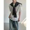 Camiseta com Xale de Xadrez Estilo Coreano Design de Nicho Bloqueio de Cores Falsa Peça Dupla para Homens, Marca Tendência, Manga Curta Casual Solta Cleanfit