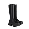 Botas Femininas Plus Size Europeias e Americanas Transfronteiriças, Tamanho 35-44, Botas Femininas Pretas, Bico Redondo, Couro Envernizado, Sola Grossa, Antiderrapante, Salto Alto, Cano Alto