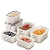Cesta de drenaje de doble capa y caja de conservación de alimentos, contenedor de almacenamiento de cocina de gran capacidad para uso doméstico, caja selladora para refrigerador y congelador, cesta de drenaje y caja de conservación de alimentos