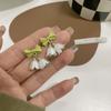 Nuevos Aretes Cuadrados de Lazo con Pin de Plata S925 Verde Mori Moda Súper Hada Binjia Aretes Clip para Oreja B255