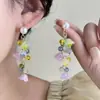 Pendientes de Aguja de Plata Veraniegos Coloridos de Dopamina Muguete Pendientes Súper Hada Vacaciones en la Costa Pendientes Largos con Borla de Flor