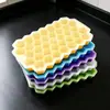 Bandeja de Hielo de Silicona para el Hogar con Tapa Bandeja de Hielo tipo Panal Modelo Casero 37 Compartimentos Caja de Helado tipo Panal Caja de Suplementos Alimenticios