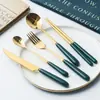 Garfo de Cerâmica Nórdico Transfronteiriço Colher de Café Talheres de Aço Inoxidável Faca e Garfo de Bolo Lunar Faca e Garfo de Bife Verde Escuro Colher