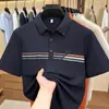 Camiseta Masculina de Nylon Manga Curta Lapela Verão Nova Casual Meia Manga para Homens de Meia-Idade e Idosos Camisa Polo