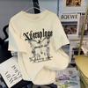 Camiseta de Manga Corta de Algodón Puro para Mujer Verano Nueva Moda Casual Holgada Slim Diseño Nicho Top de Media Manga