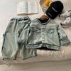 Conjunto de Casaco Jeans para Meninos Primavera e Outono 2025 Nova Moda Roupas para Bebês Meninas Conjunto de Duas Peças Primavera e Outono para Crianças