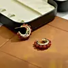 Brincos da moda, simples, vintage, elegantes, de alta qualidade com pérolas, turquesa natural e design de cristal vermelho, brincos em forma de C para mulheres