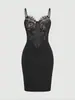 Ropa Interior Sexy de Malla y Encaje Europea y Americana Transfronteriza Camisola Falda Ajustada al Cuerpo Camiseta Base Ropa para Mujer