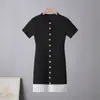Vestido Negro de Manga Corta Estilo Europeo Transfronterizo Chic Francés, Nuevo Modelo Primavera Temprana, Versátil Vestido Par de Dos Falso con Retazos Elegantes