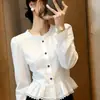 Camisa de Mujer Floral Dulce y Suave Estilo Francés Holgada, Top Único y Hermoso de Manga Larga para Primavera
