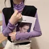 Camisa Base Apilada de Encaje de Malla Primavera y Otoño para Mujer, Delgada, de Manga Larga, Cuello Alto, Protector Solar, Interior, Color Sólido, Top Estilizado de Manga Larga