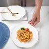 Plato Redondo de Porcelana de Hueso con Borde Dorado, Plato Creativo y Hermoso, Plato para Ensalada de Frutas, Vajilla de Cerámica de Tangshan Regalo
