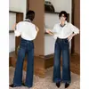 Jeans retro estilo coreano, tamanho pequeno, azul claro, levemente flare para mulheres, nova coleção de outono, cintura alta, modelagem que emagrece, versátil, calça wide leg